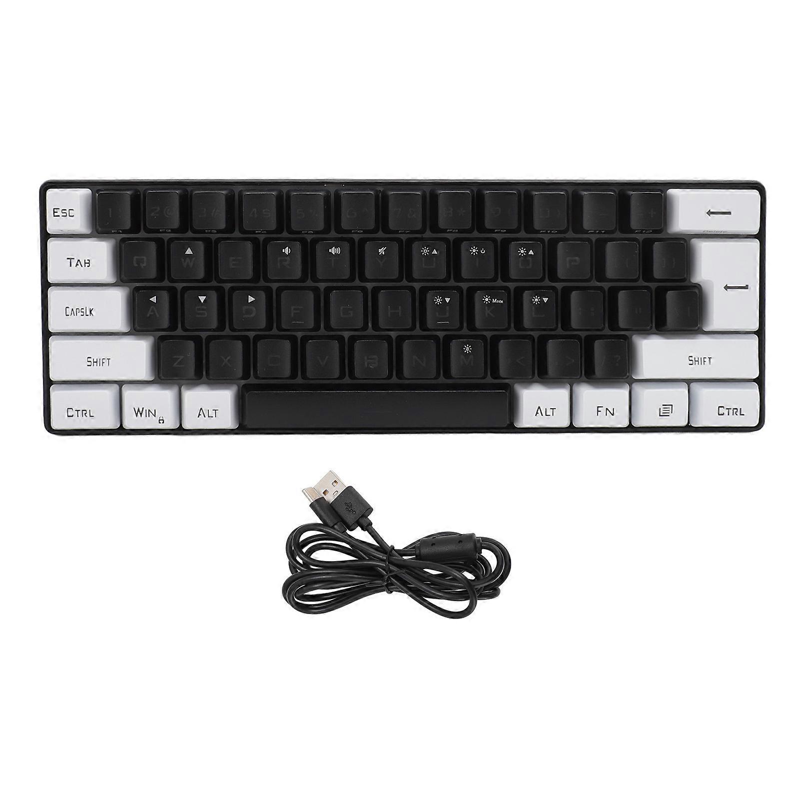 Clavier de jeu USB 61 touches RVB rétroéclairé ergonomique couleur contrastée ABS Keycaps clavier filaire pour ordinateur portable de bureau voyage noir blanc