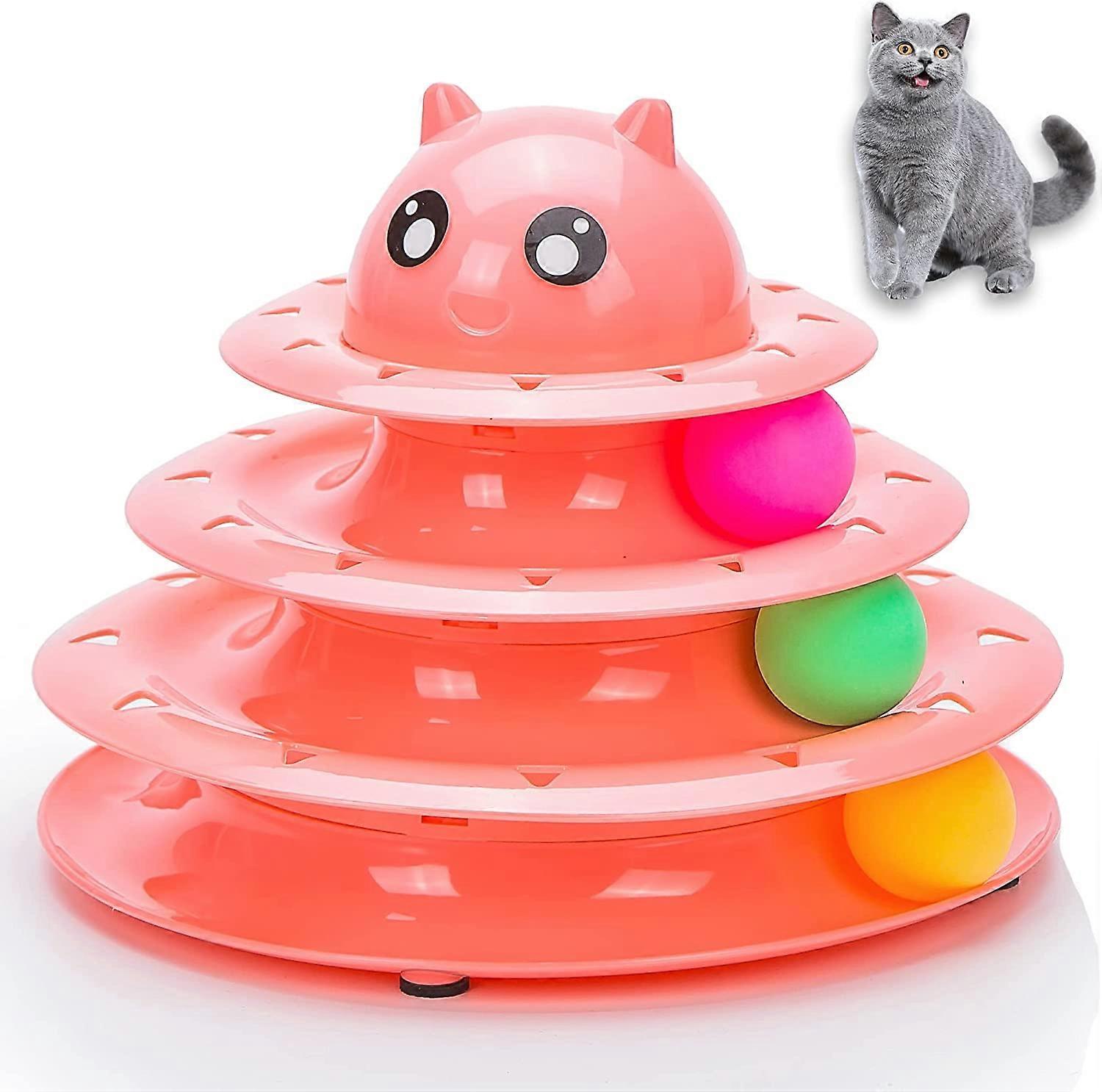 Pet Interactive Fun Roller Exerciser 3 Level Cat Teaser Ball(Pink)