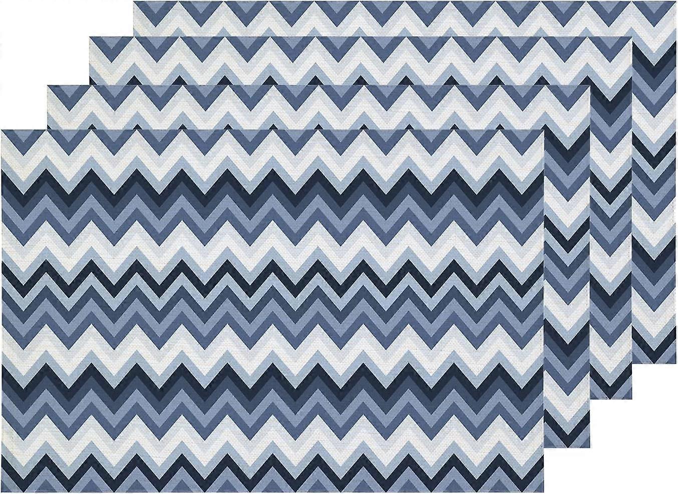 Bleu Pastel Zigzags Sets de table, texture géométrique Bleu Pastel Zigzags Tapis de table en lin Toile de jute Lavable à double étage Isolation thermique pour table à manger Kitc