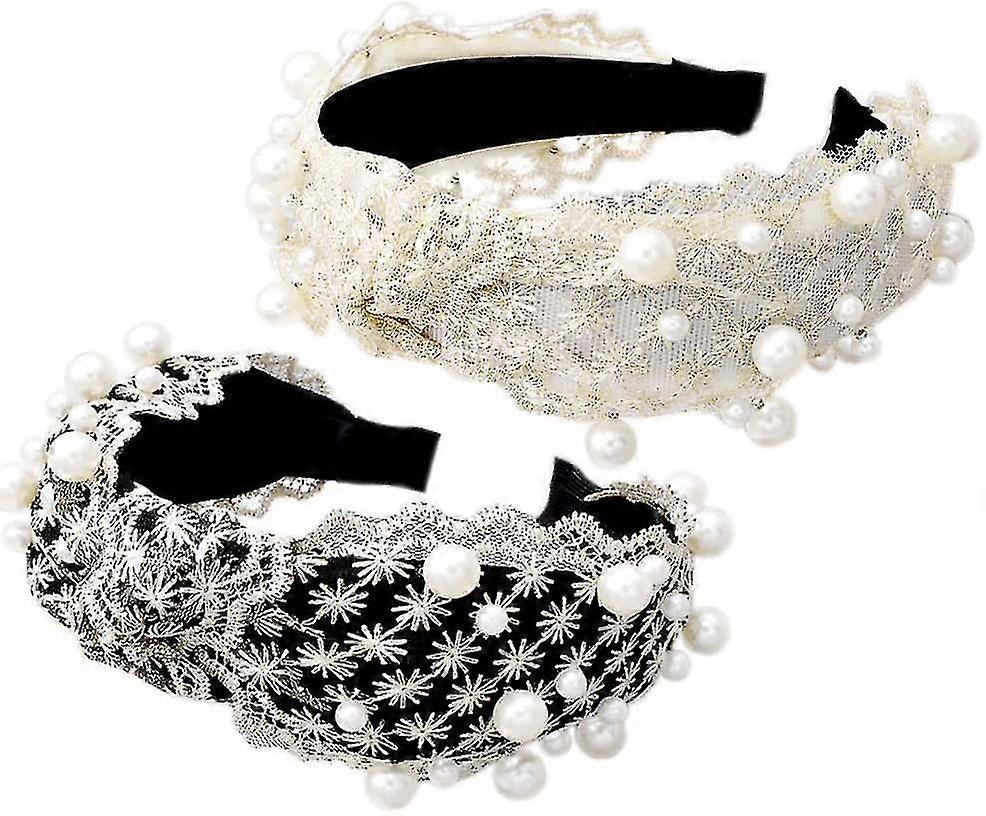 2pcs Handmade Crystal Bead Headband Pearl Ladies Headband Snowflake Pattern