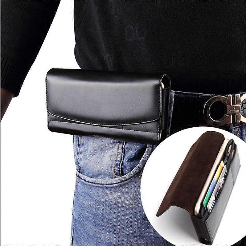 (Black) 1 Universal Genuine Leather Protective Case with Magnetic Closure for Cell Phones up to 6.3" (6.3") with Gift Box