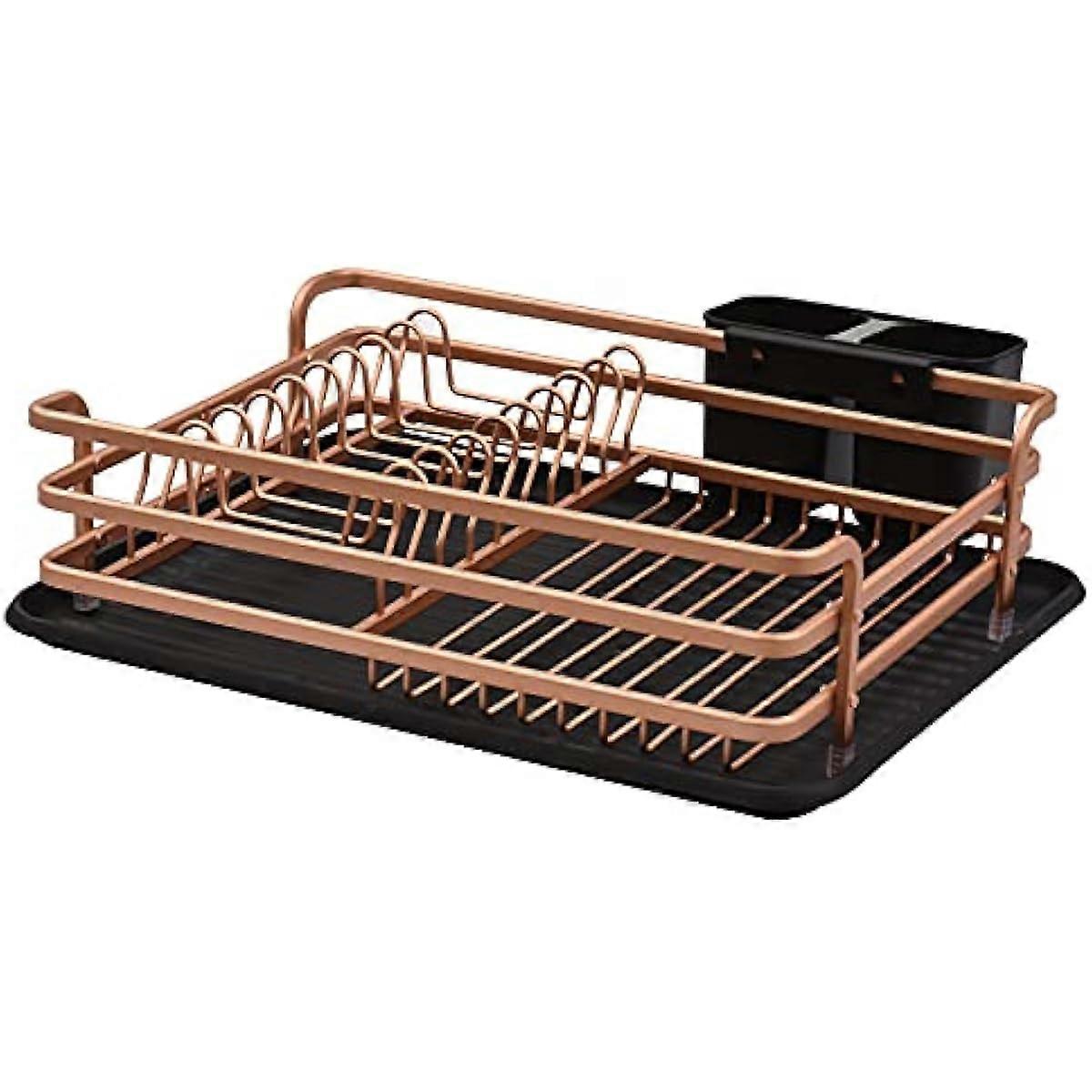 Dish Drying Rack for Kitchen Rustproof Dish Rack Drainboard Set Removable Adjustable Swivel Spout 1 Tier Black