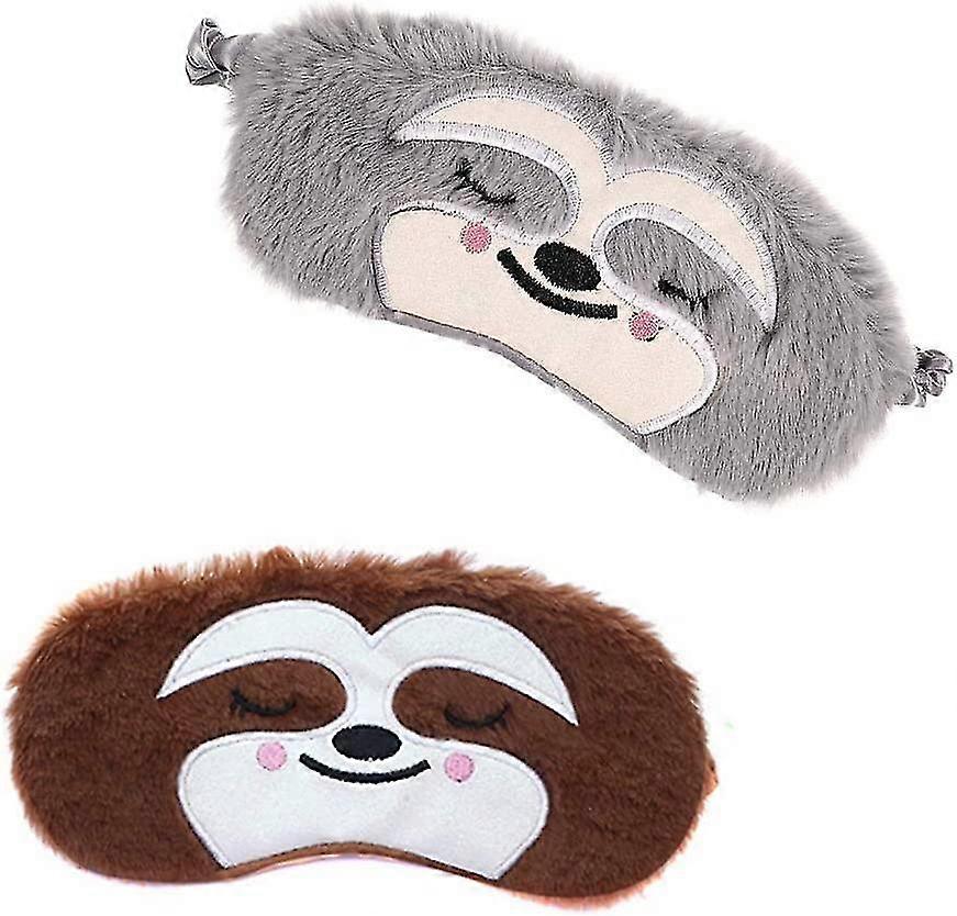 2 Pieces  Gift Funny Blindfold Fluffy Soft Silk Plush Sloth Sleep Eye