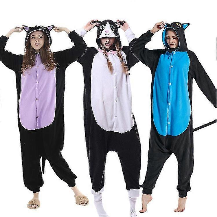 الكرتون الحيوان الأبيض الوجه الأسود القط قطعة واحدة بيجاما زوجين الروك الصوف Loungewear قطعة واحدة زي عيد الميلاد