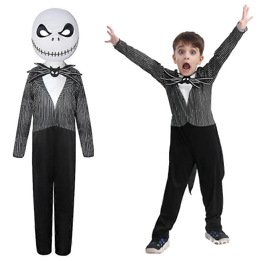3-14 anni Bambini Halloween Nightmare Jack Skellington Cosplay Tuta con maschera 3-4 Years
