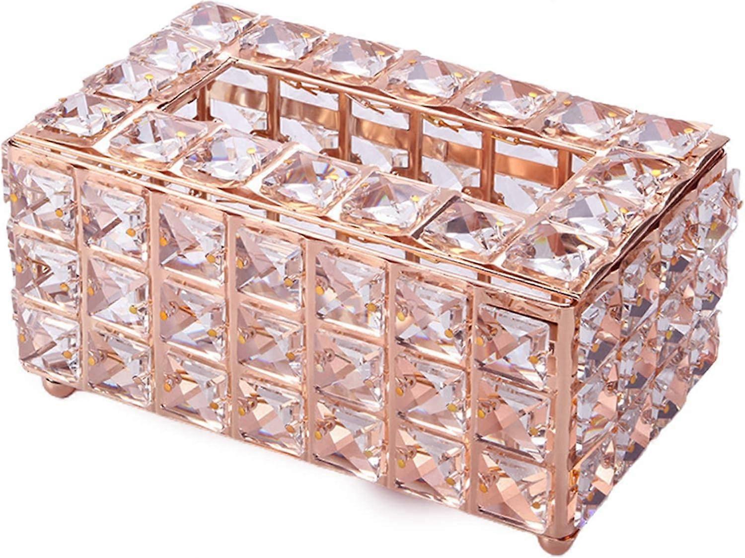 Rose Gold-Crystal Style Tissue Box Holder for Paper Towel Storage on Vanity, Countertop, Dresser