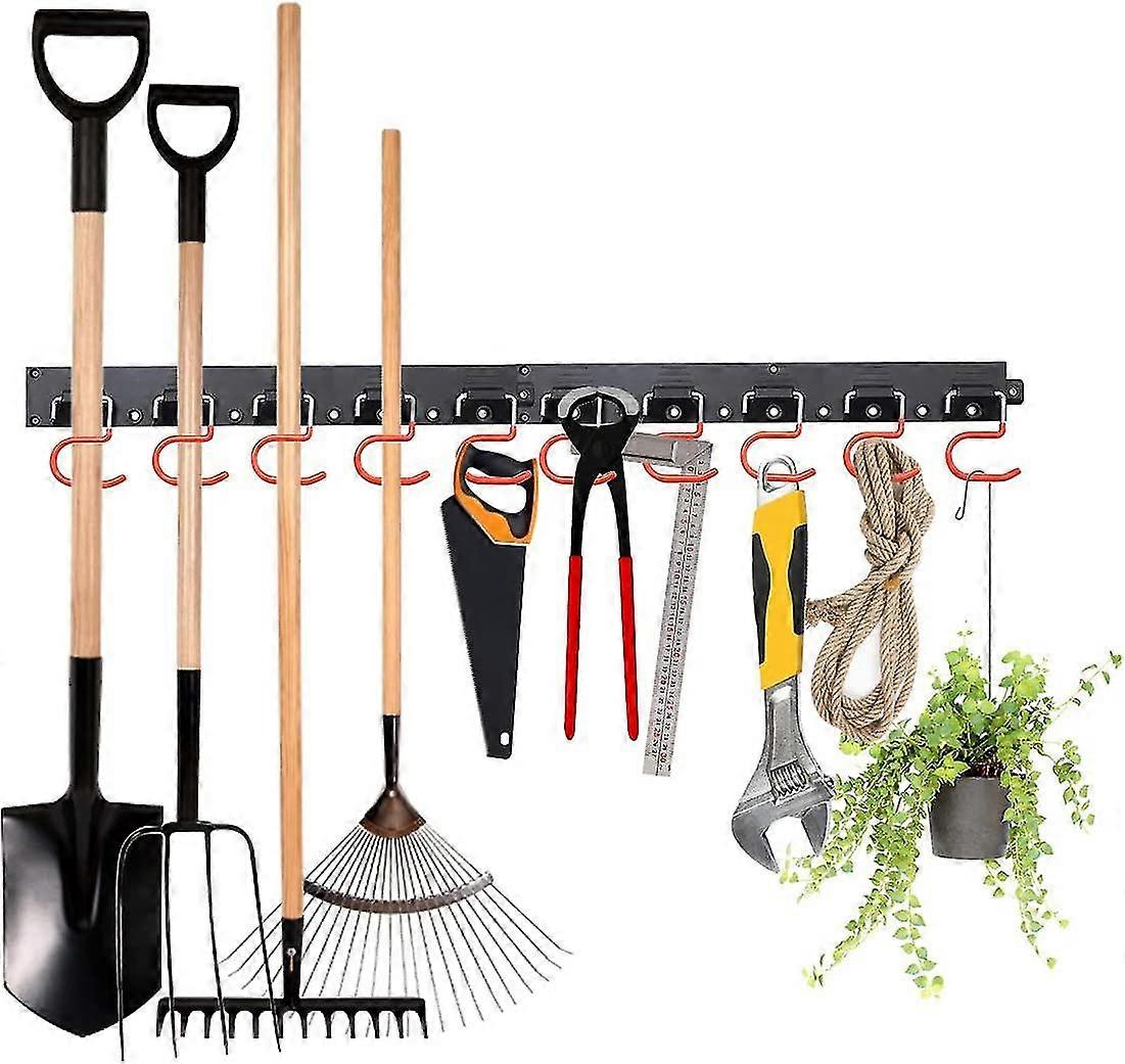 Towel Rack Garage Organizer, 64 Inch Adjustable Storage System with 16 Hooks 4 Rails Tool Rack Wall Mounted Storage Door Garden Mop Broom Tool Holder