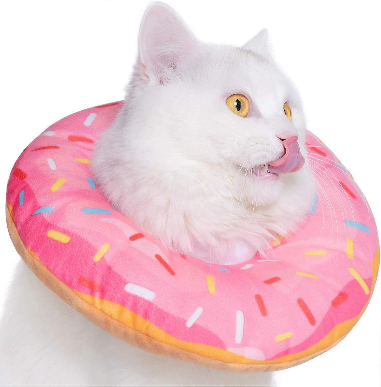 Adjustable Cat Recovery Collar, Cute Cat Donut Collar, Soft Cone Collars for Cat, Wound Healing Protective Cone After Surgery Elizabethan Collars for 
