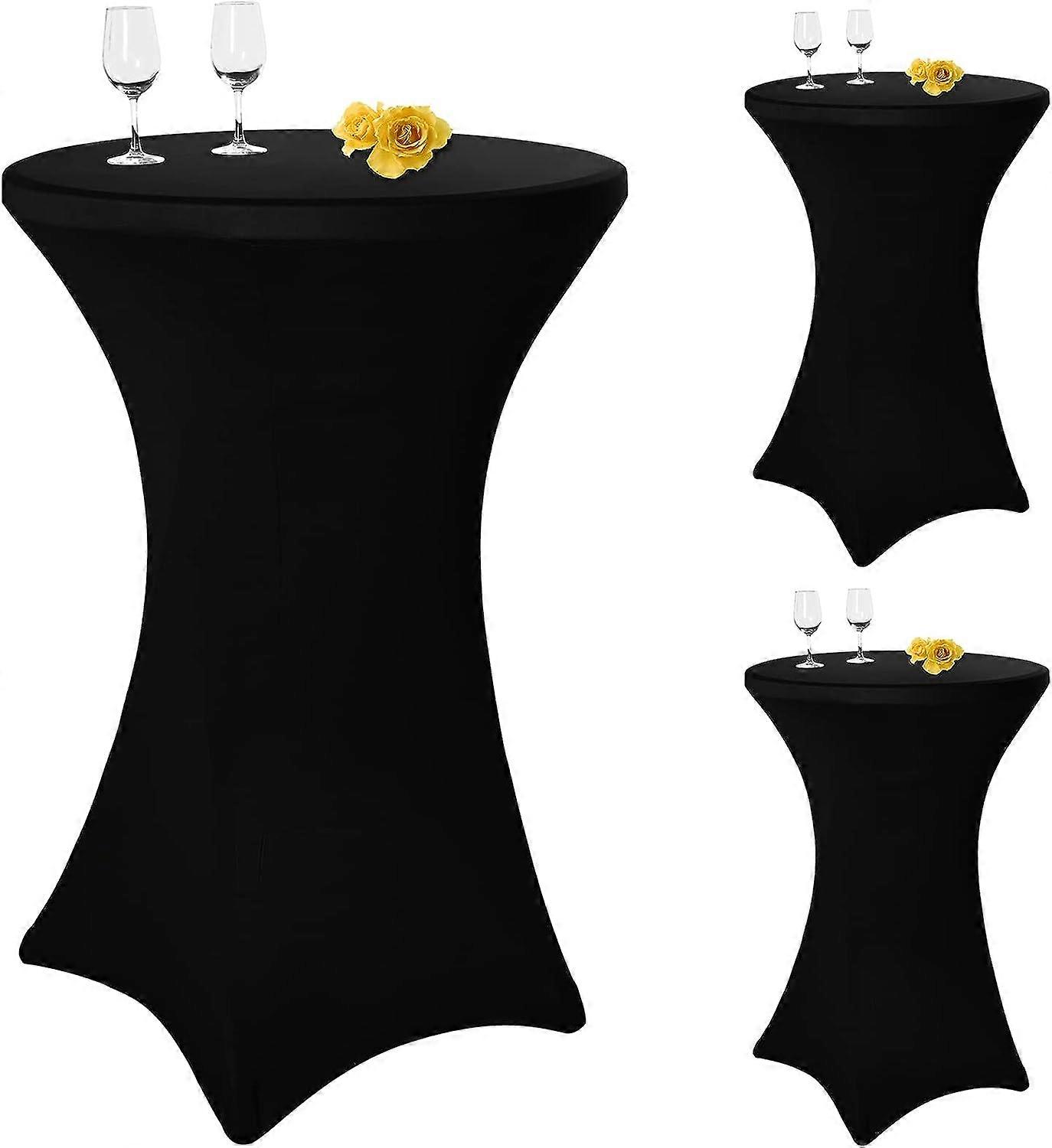 Set of 3 Square Corner Stretch Spandex Cocktail Tablecloths 80x110cm High Black Fitted Table, Round Cocktail Table Cloth (Black)