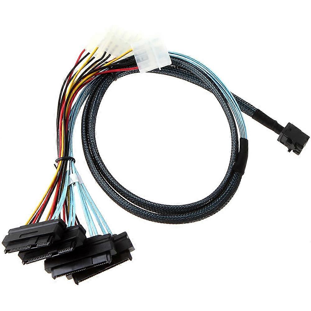 Internal Mini SAS SFF-8643 To (4) 29pin SFF-8482 Connectors with SATA Power, 1M / 3.3FT