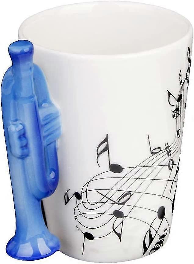 1x الأزرق البوق مقبض القدح كوب الخزف القهوة الحليب فنجان الموسيقى ملاحظة السيراميك