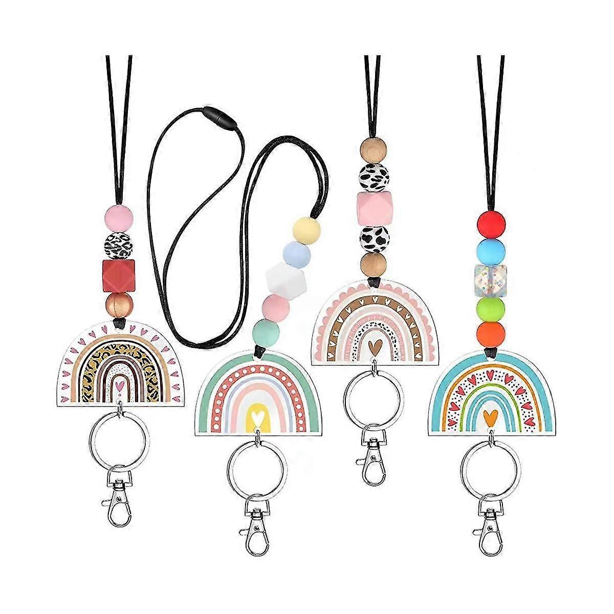 Teacher Lanyards For Id Badges And Keys Cute Beaded Lanyards With Keychain Silicone Beaded Keychain