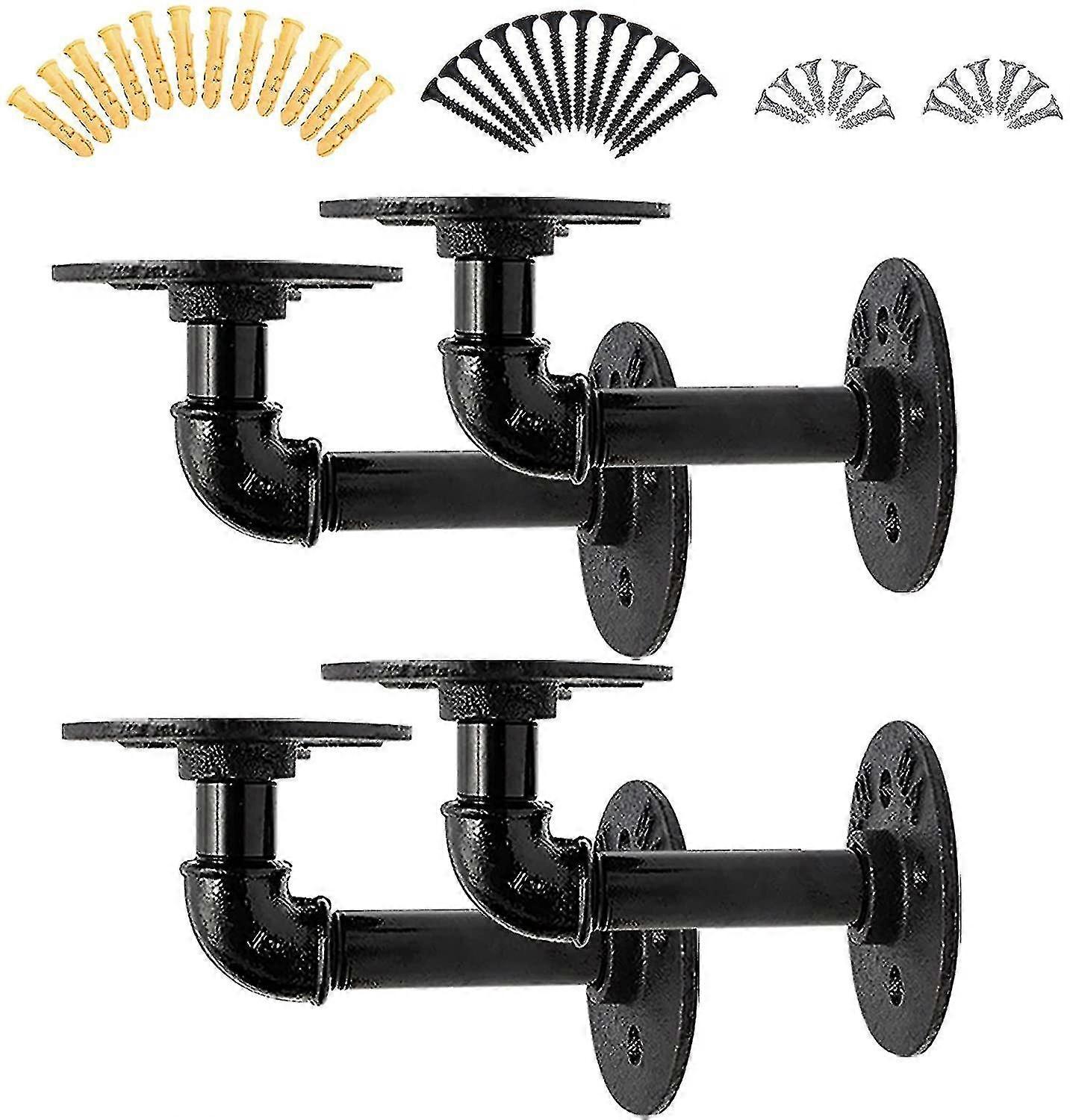 Shelf Brackets, 4pcs Industrial Pipe Shelf Bracket For Floating Shelves Book Shelf Plumbing Pipe Shelf Or Scaffold Board, 5.9'' X 3.15'' (15 X 8 Cm)-f