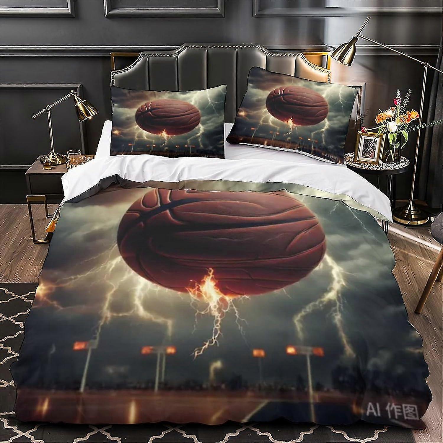 o5714 Lençóis Capa de Edredão de Basquetebol 3D Design de Chama e Gelo Capa de Colcha Macia e Confortável Capa de Colcha Respirável Capa de Edredom Meninas Meninos Beddin