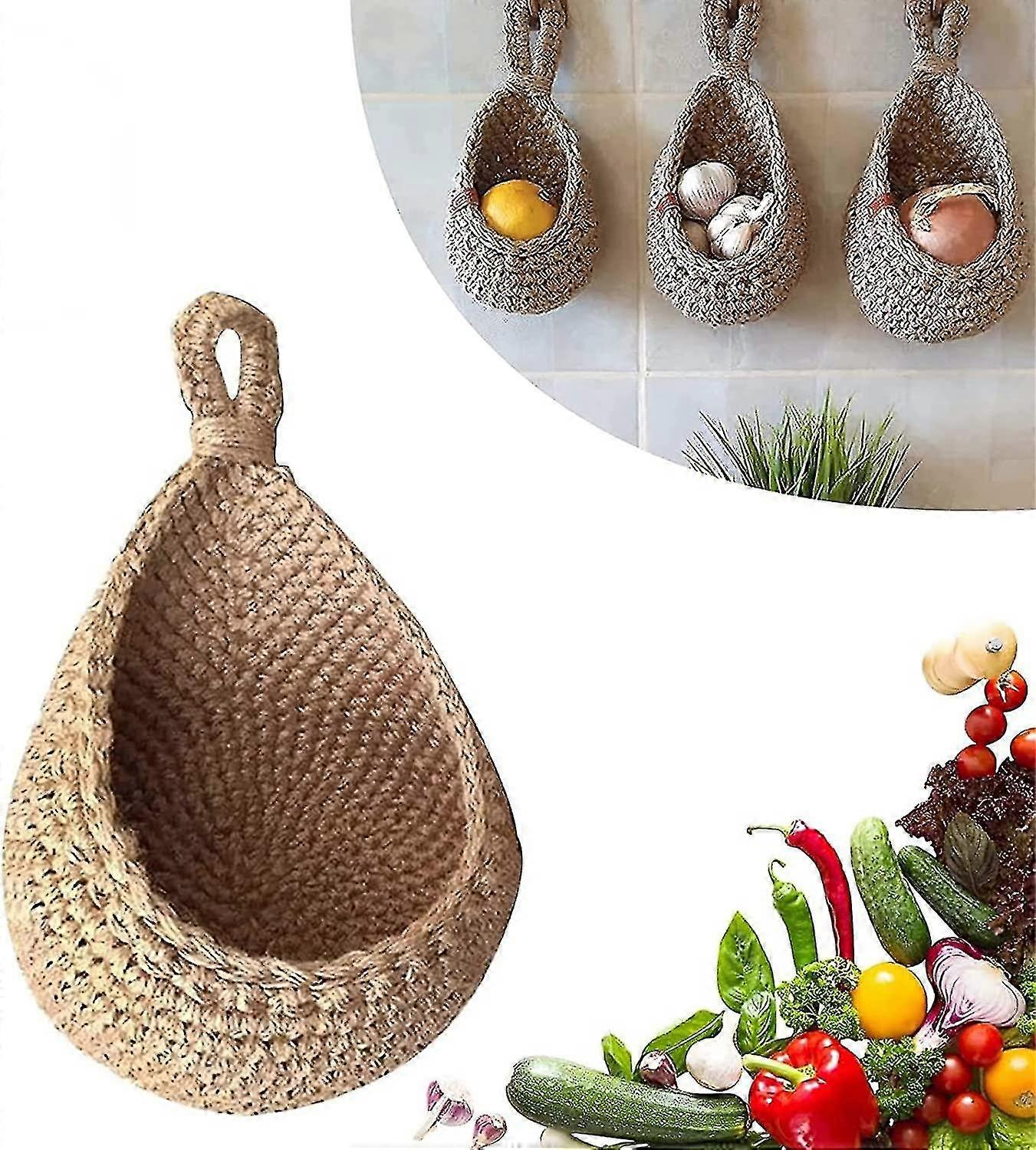 Hanging Wall Vegetable Fruit Baskets, Handwoven Jute Hanging Basket