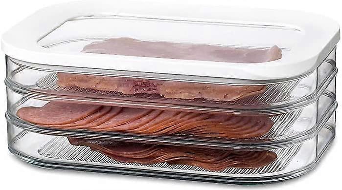3 Layer Deli Storage Box - Storage Box with Lid - Suitable for Storing Meat Products - 3 Separate Storage Boxes - 1650ml - White