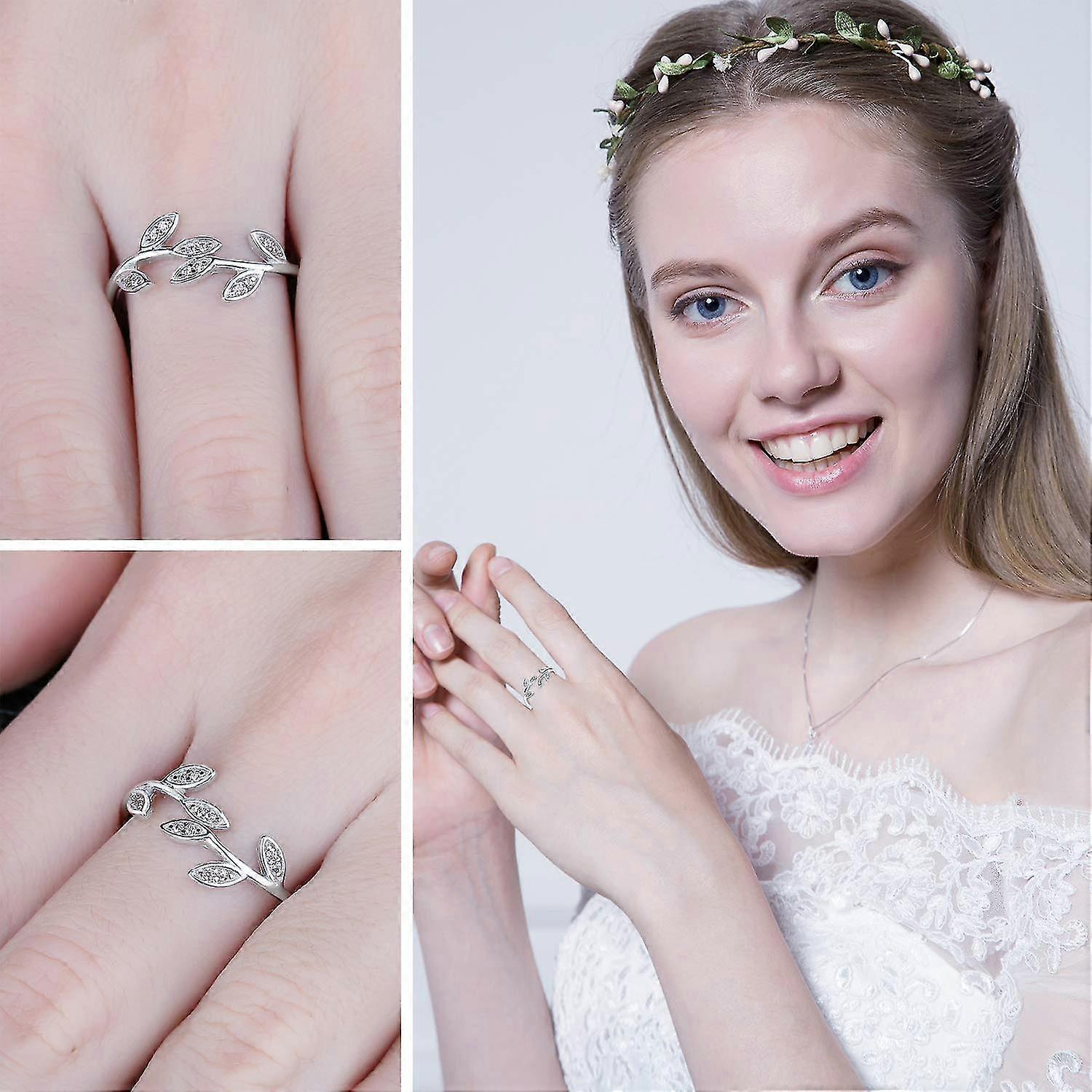 Olive Leaf Adjustable Stacking Ring Women's Cubic Wedding Open Rings Women's Jewellery