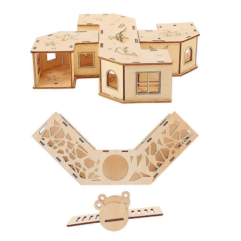 1 Set of Wooden Hamster Tunnel Maze Toy Pet Labyrinth Blockhouse Toy with Seesaw