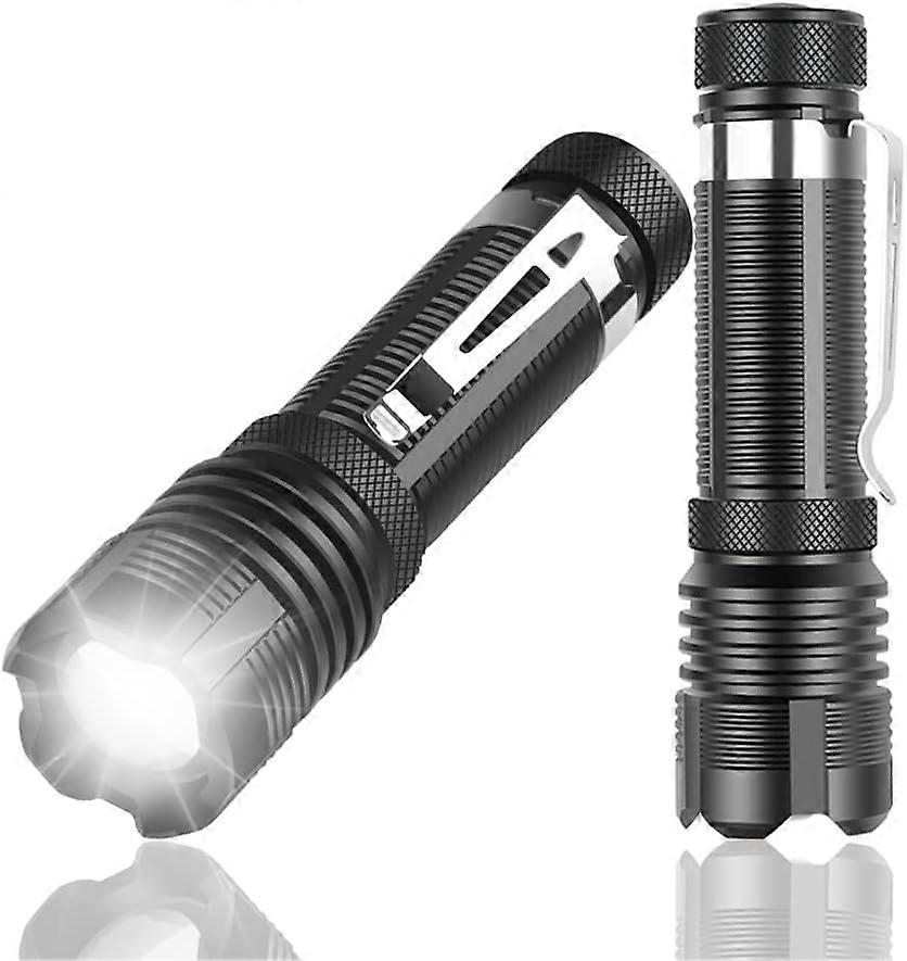 4-Piece Small LED Flashlight, 500 Lumens Super Bright Torch with Clip, 5 Modes Telescopic Zoom, IPX4 Waterproof Portable LED Torch [Energy Class A++]