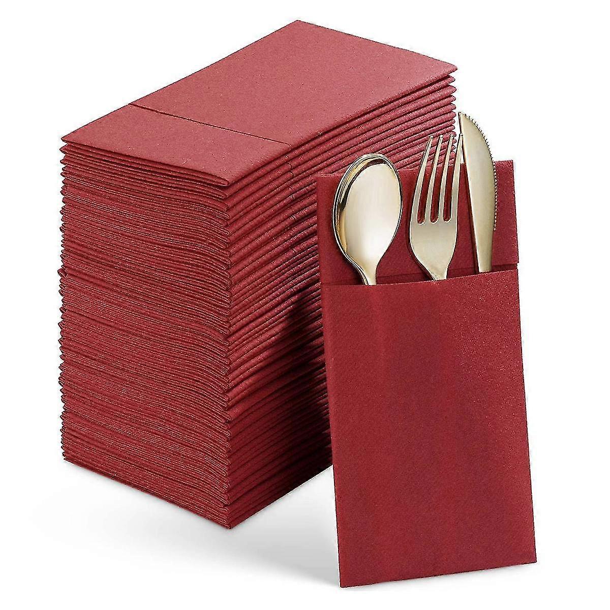 50pcs Disposable Dinner Napkins With Built-in Flatware Pocket,prefolded Cloth Like Paper Napkins Fo