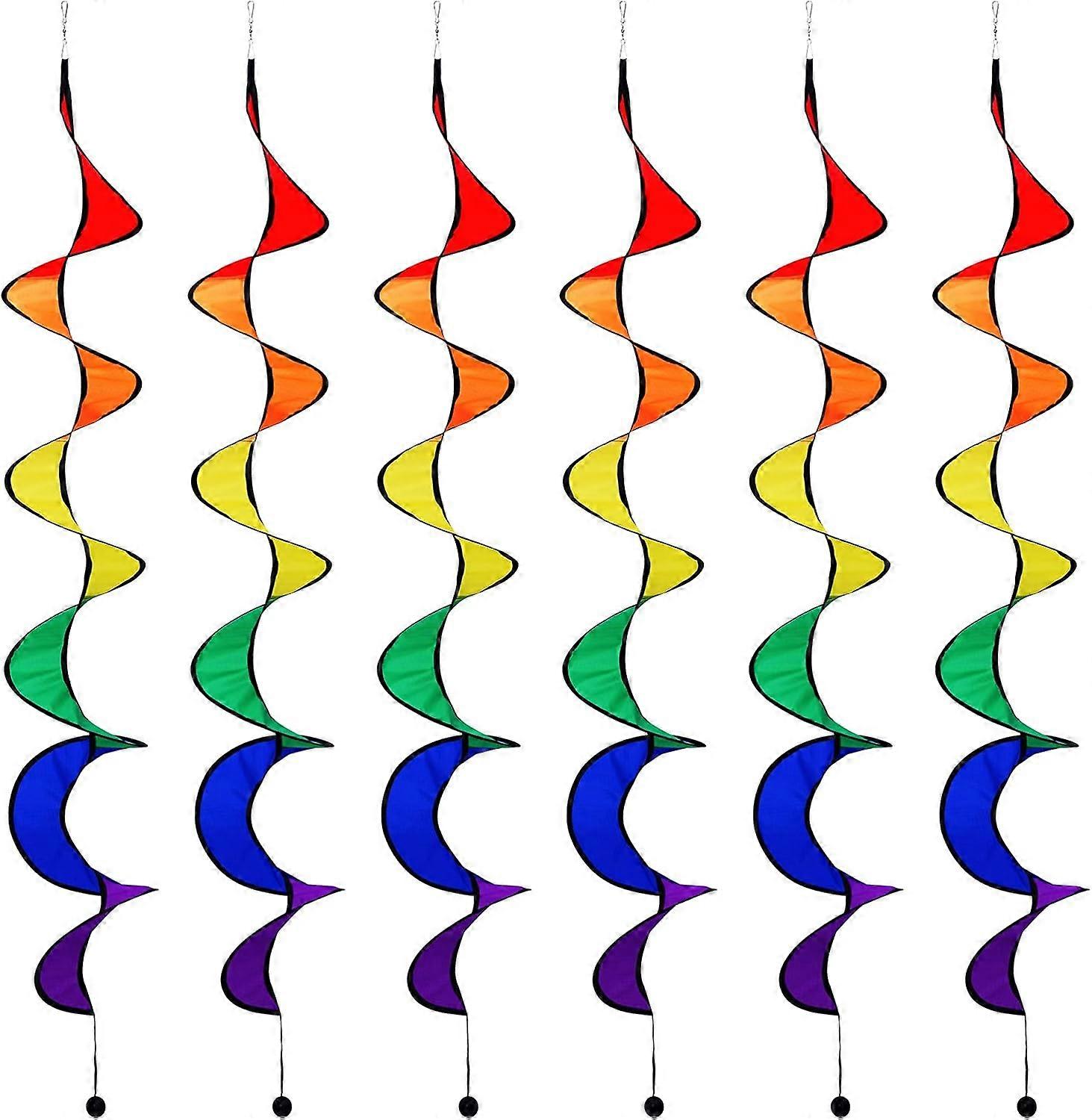 6 Stück 57 Zoll Regenbogen Curl Spinner Regenbogen Zusammenklappbare Windmühle Bunte hängende Regenbogen Wind Spinner