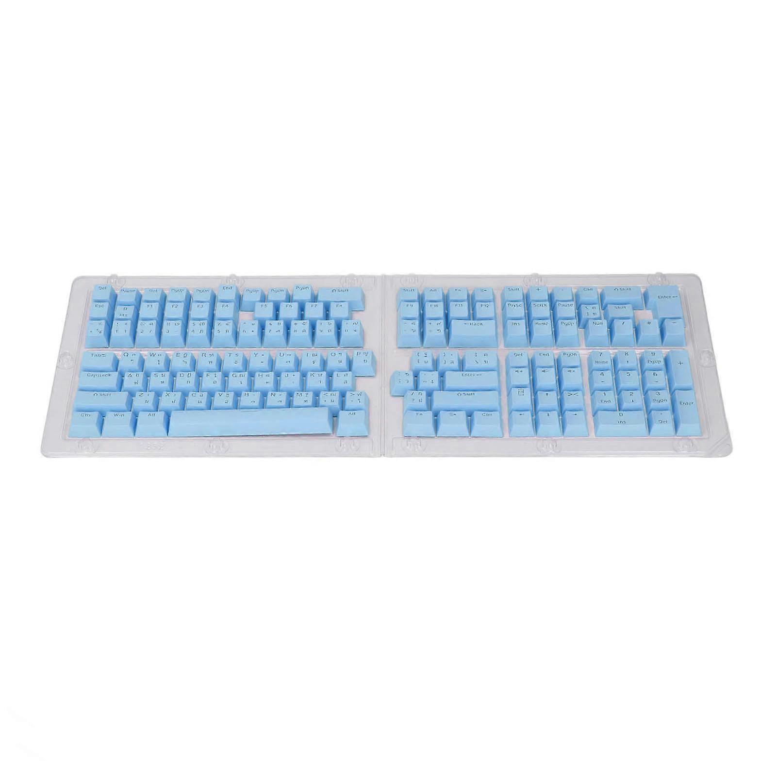 132 Keys Thai Keycaps Set ABS OEM Height Translucent DIY Thai Keyboard Keycaps Replacement for 61 62 64 68 84 87 104 108 Mechanical Keyboards Blue