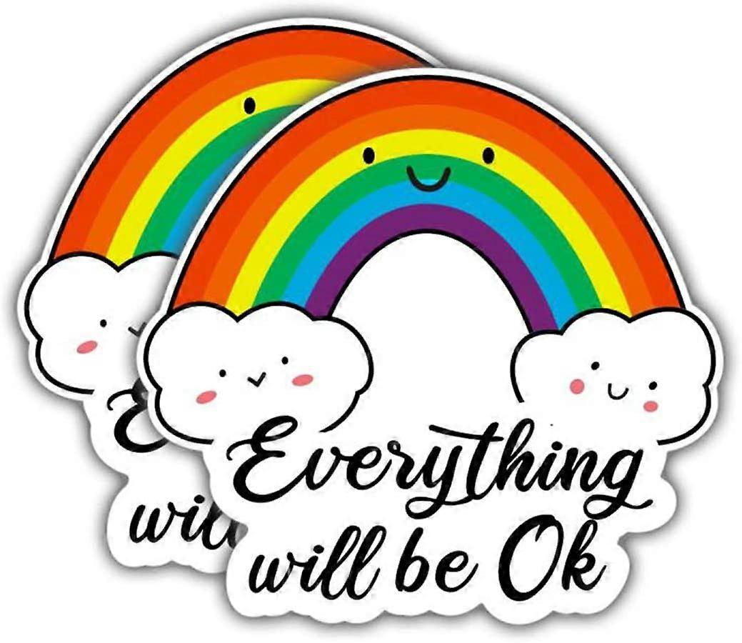2PCS Rainbow Stickers Everything Will Be Ok Wall Window Decals Peel and Stick Removable 9.8''