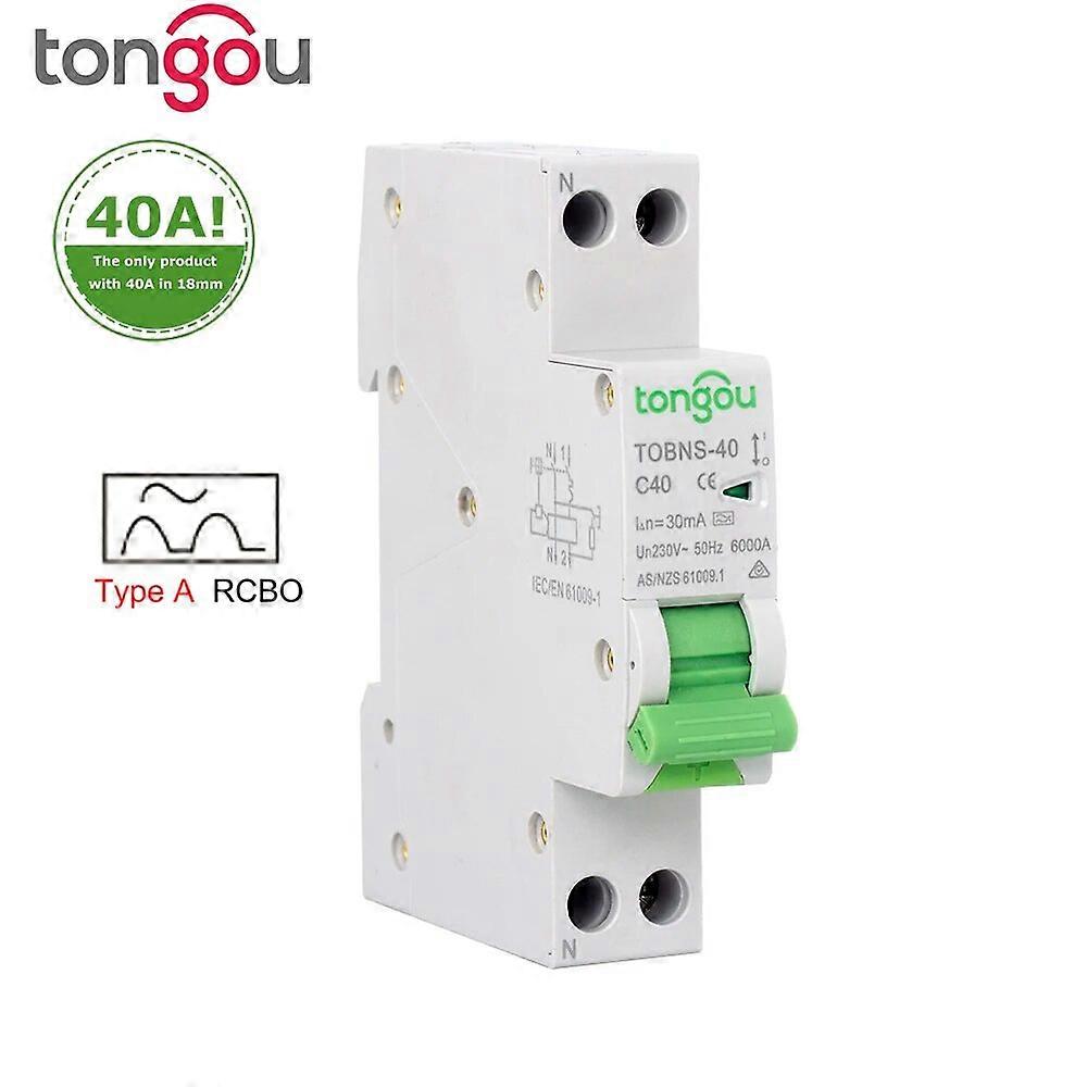 Type A RCBO 6KA 18mm 6A 10A 20A 25A 32A 40A 30mA 1P+N Residual Current Circuit Breaker with Over Current and Leakage Protection