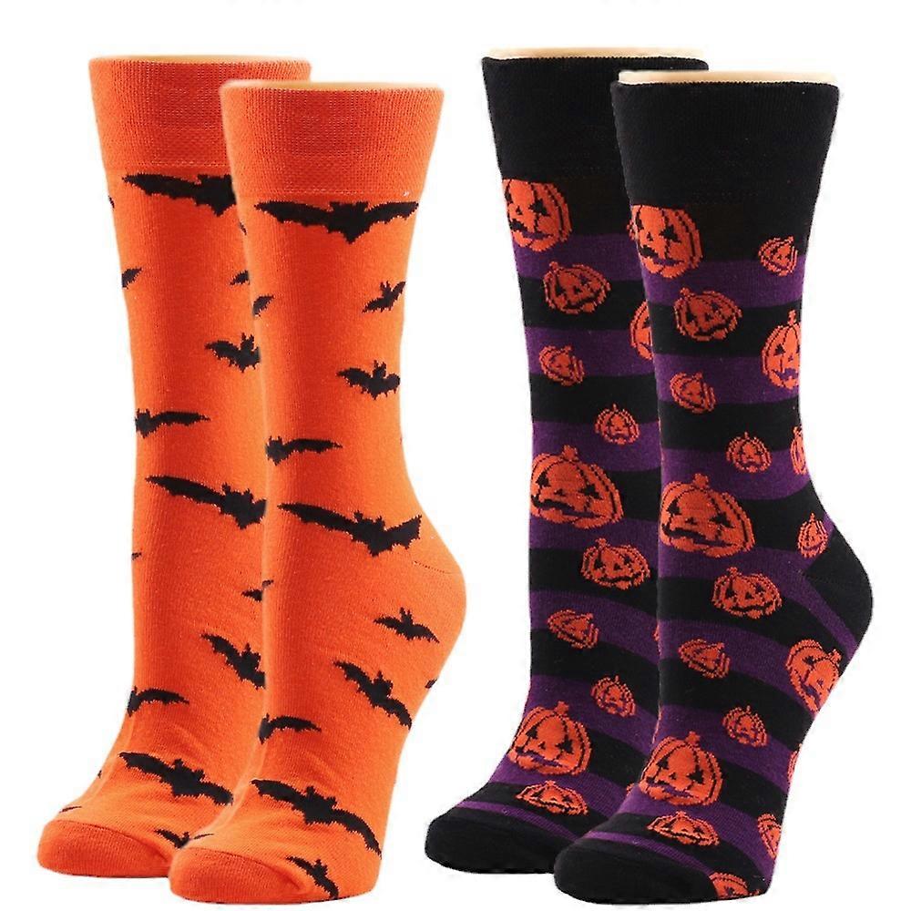 2 Pairs Pumpkin Bat Socks Cotton Socks for Halloween Party