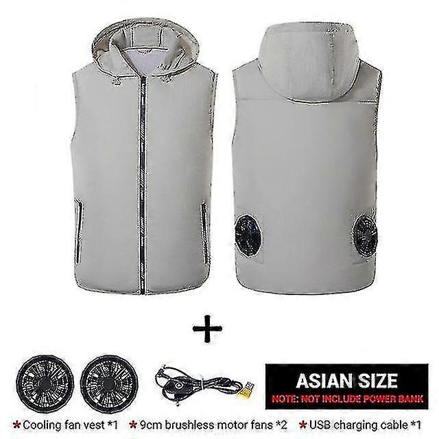 Män Sommar Kamouflage Luftkonditionering Kläder Fläkt Kylväst USB Laddning Kylning Sport Man Väst Utomhus Kylning Huva Grå