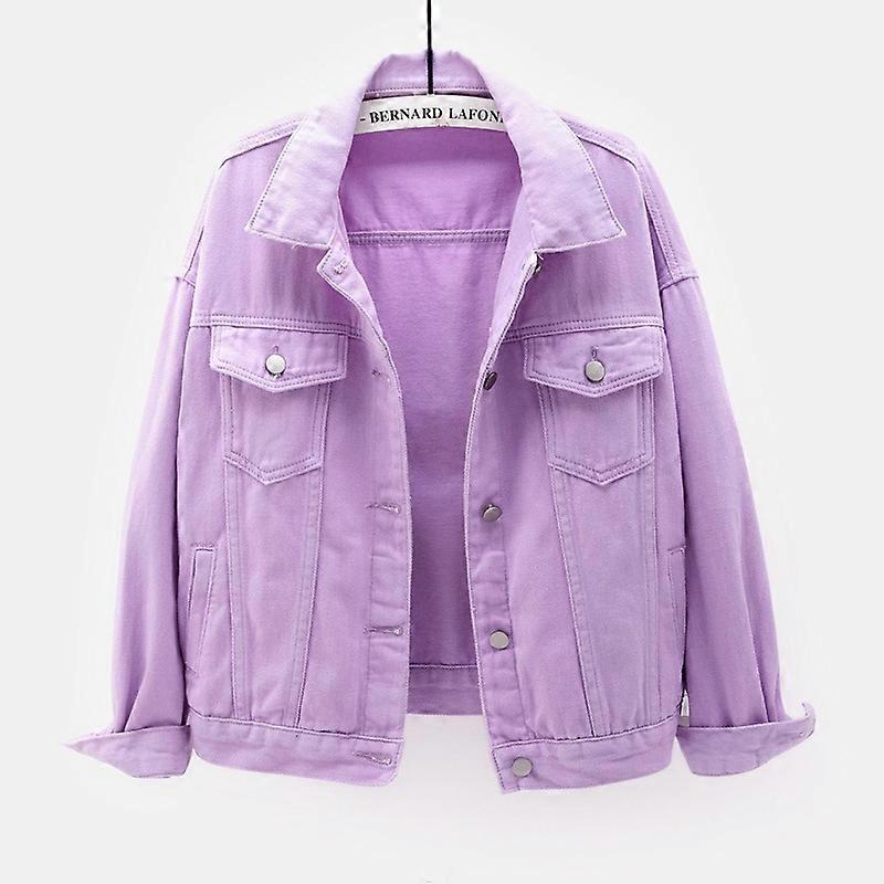 Spring and Autumn Color Large Size Denim Jacket Women's Short Korean Version Loose Bf Long-sleeved Jacket Student Top