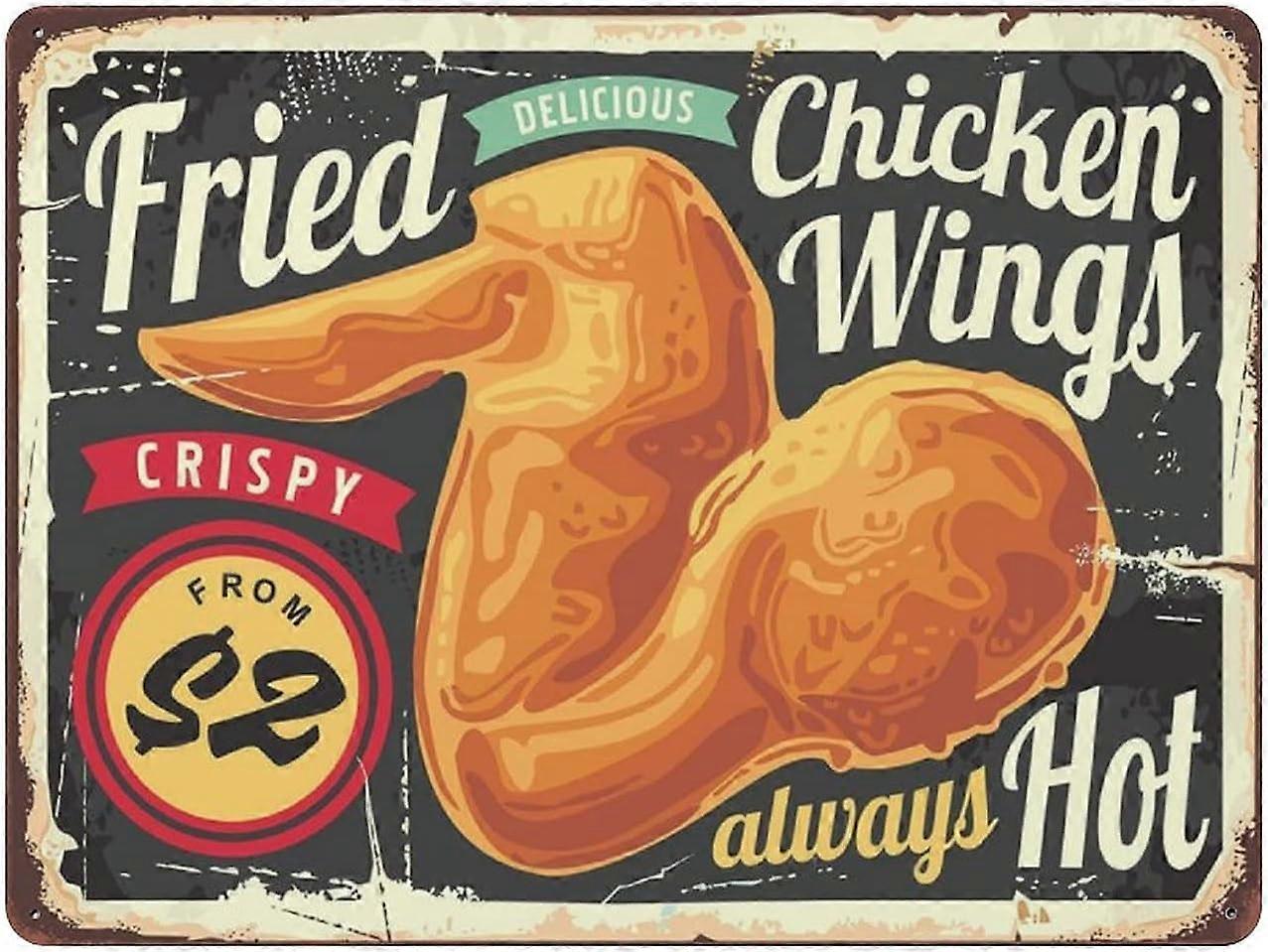 LINCMAN Fried Chicken Wings Tin Sign Metal Plaque Art Hanging Iron Painting Retro Home Kitchen Garde