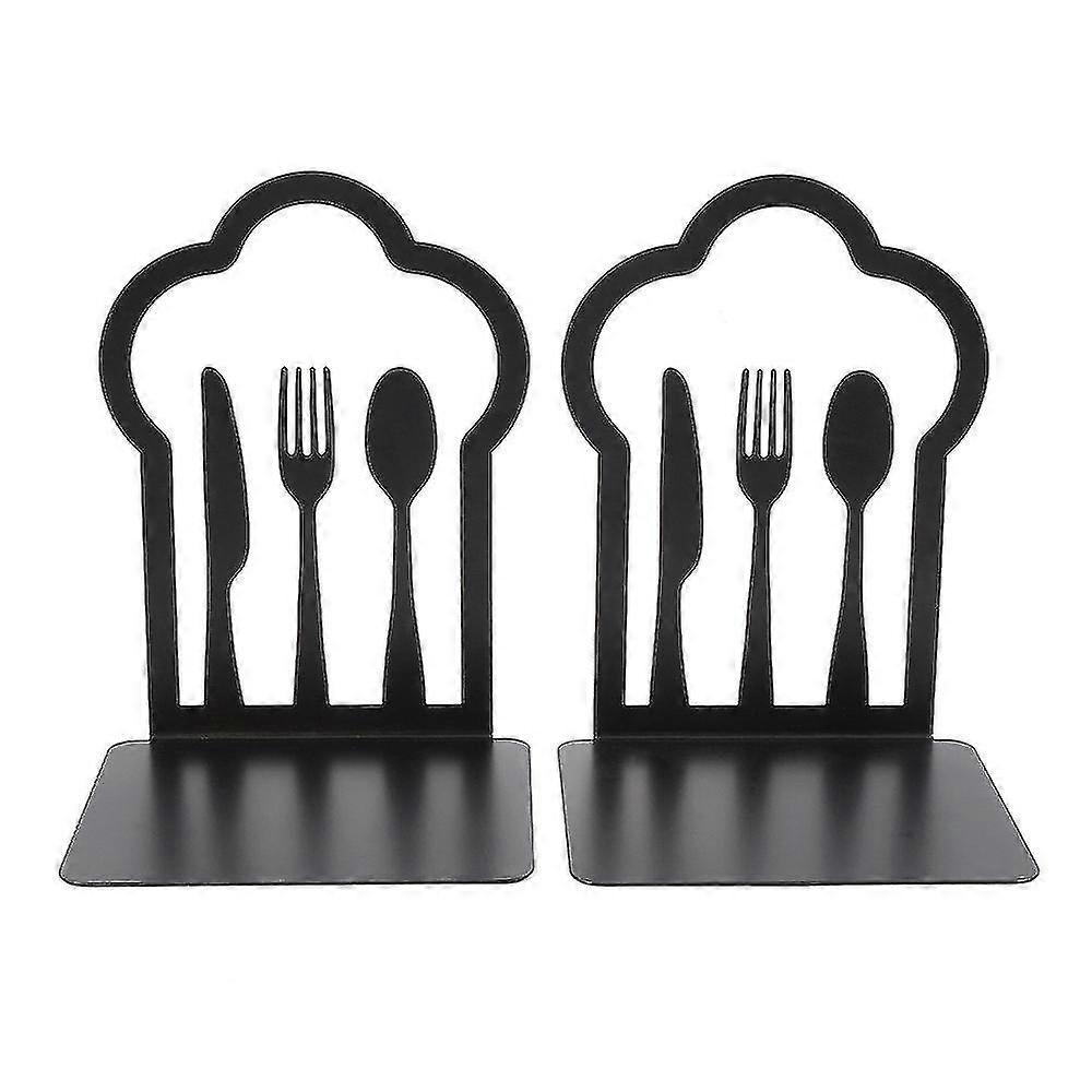 Kitchen Cookbook Bookends Fork Knife Spoon Decorative Metal Book Ends Fork Knife Spoon Cookbook Storage Books Bookends(2pcs, Black)