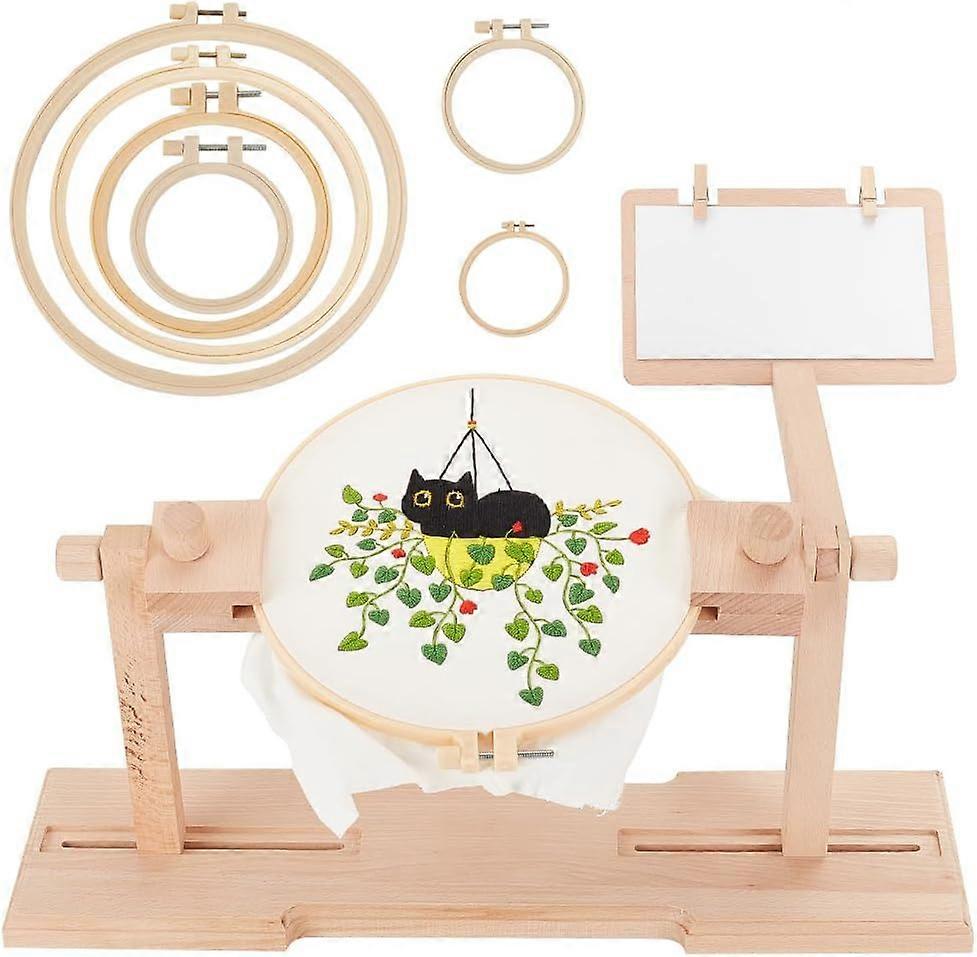 DIY Adjustable Embroidery Hoop Holder with 6 Sizes Cross Stitch Embroidery Hoops 360 Degrees Rotated Cross Stitch Stand Wooden Embroidery Hoop Holder