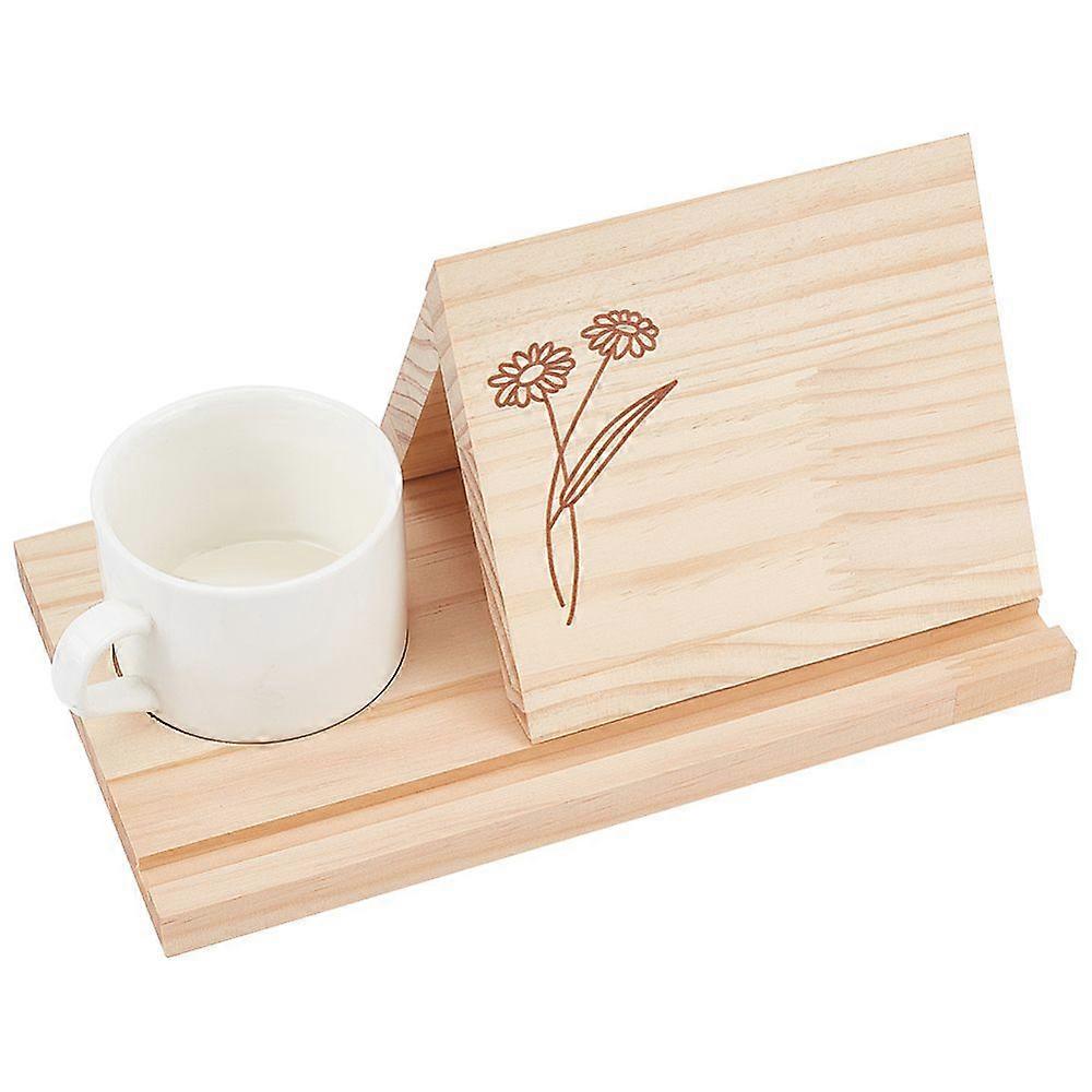 Wooden Book Stand Holder with Cup Holder Flower Pattern Book Reading Page Bookshelf Table Book Holder Tray Reading Desk Book Reading Valet with Cup Ho