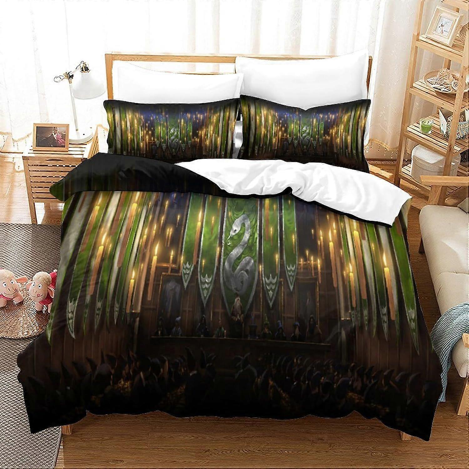 Harry Potter 3D Baskılı Nevresim ve Nevresim Takımlı Slytherin Nevresim Takımı, Erkek Kızlar için Yastık Kılıflı Mikrofiber Nevresim Takımı