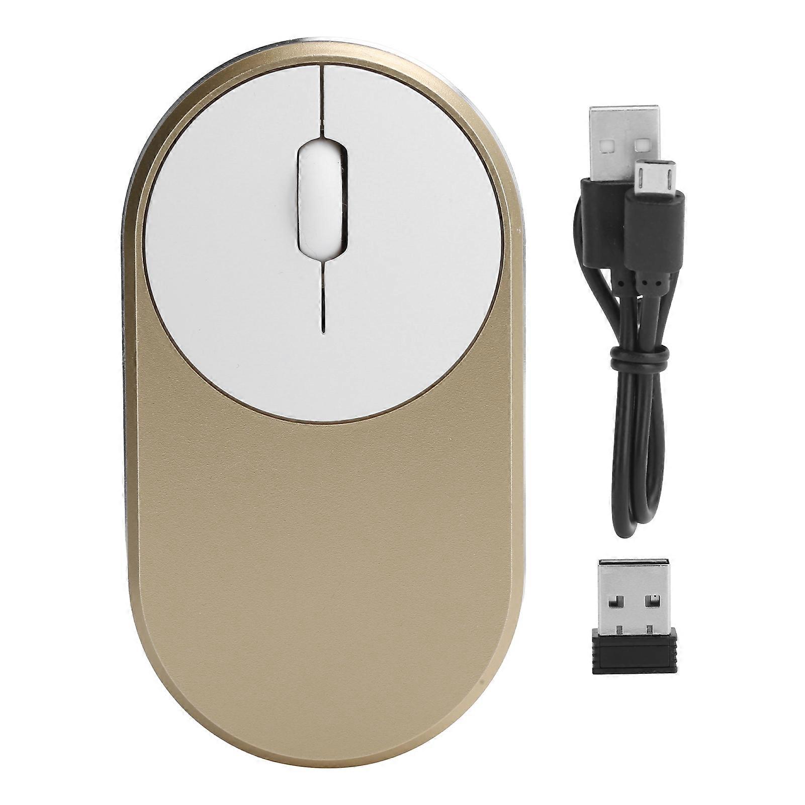 2.4GHz Wireless Optical Mouse Rechargeable Bluetooth USB Mouse for Laptop Desktop (Gold)