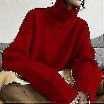 Und neue dicke Kaschmir Pullover Frauen High Neck Pullover Pullover Warme lose gestrickte Basis Pullover Jacke Tops XXL rot