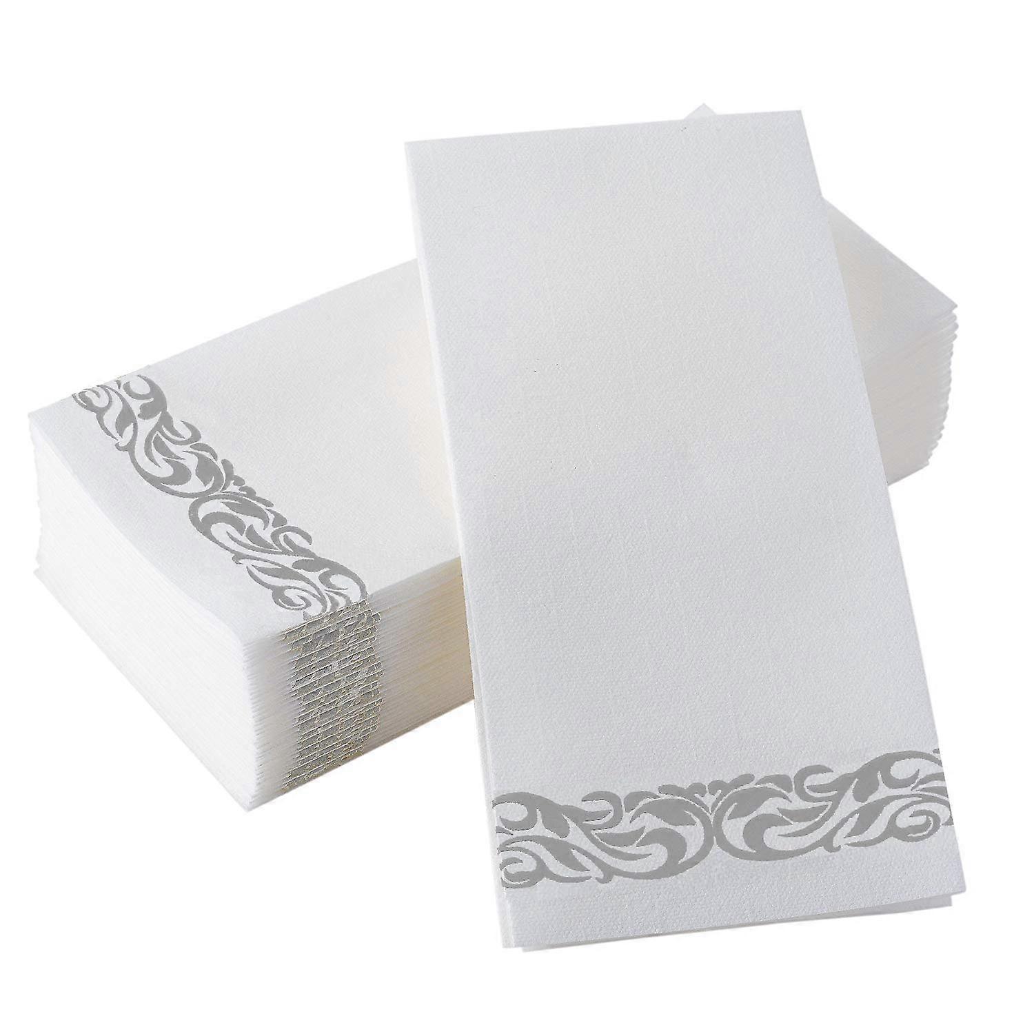 Silver floral decorative linen-feel guest towels, 100 pack