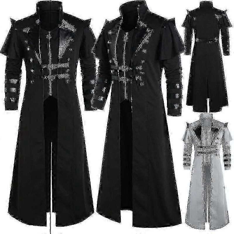 Retro Cadılar Bayramı Ortaçağ Steampunk Korsan Kostüm Erkekler Uzun Bölünmüş Ceket Gotik Ceket