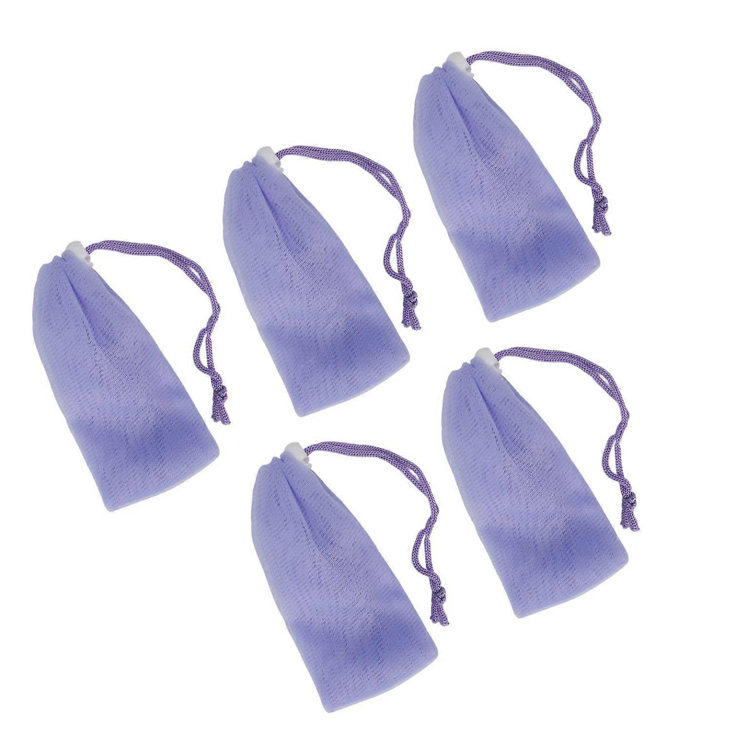 5-Pack Purple Soap Foaming Net Pouches - Mesh Bubble Foam Saver Bags