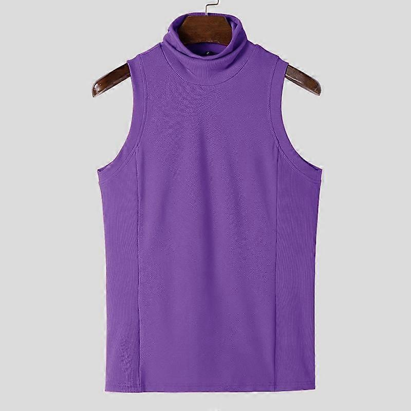 INCERUN Men Sleeveless Turtleneck Solid Color Knitted Tops Vests