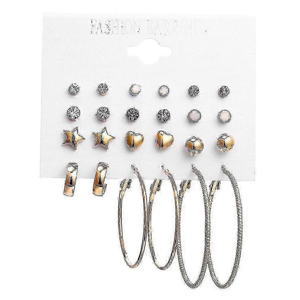 Fashion-12pcs Ear Loops Set Embedded Crystal Alloy Zircon Earrings For Exhibition