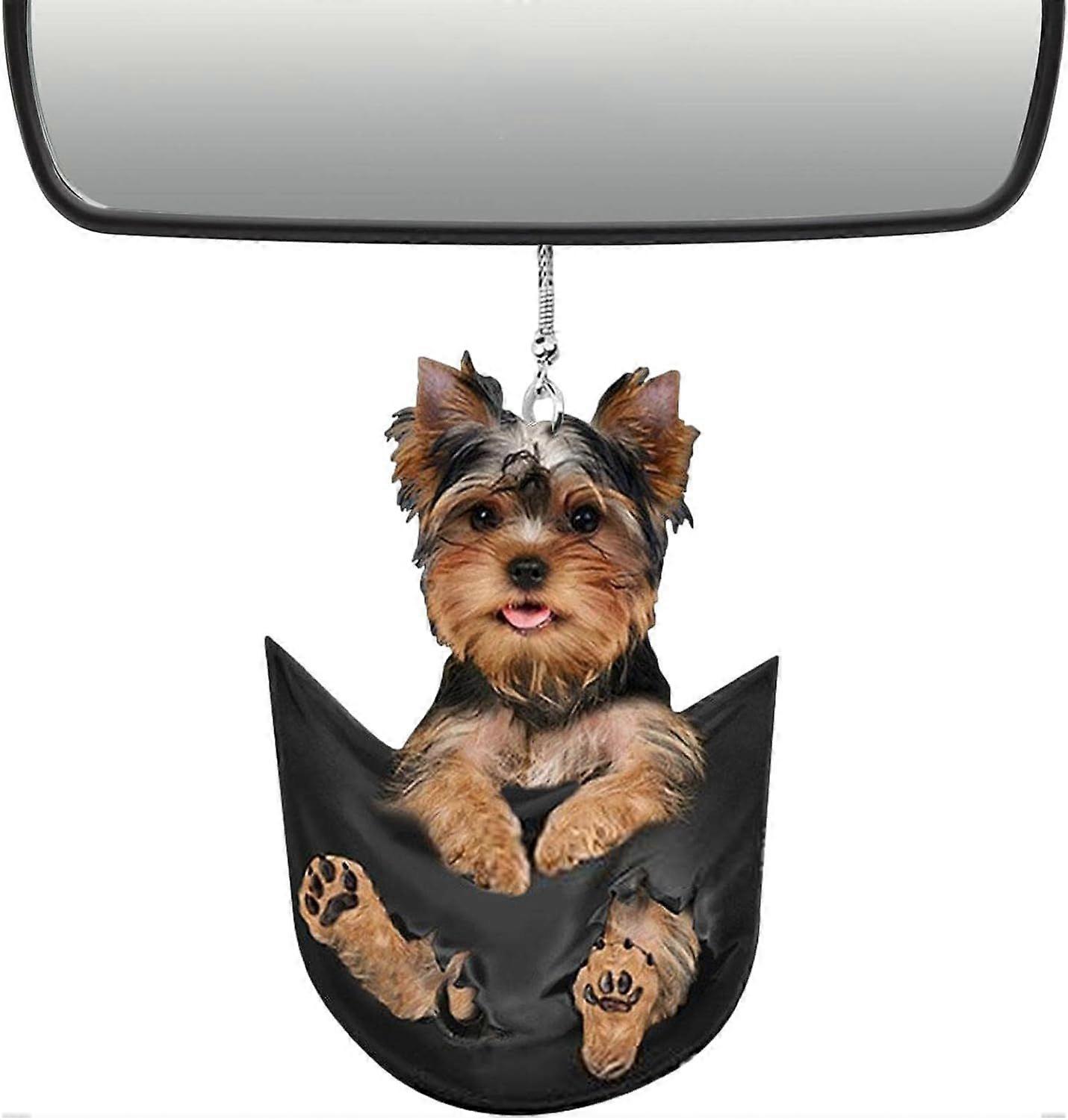 2D Cute Puppy Pocket Car Rearview Mirror Holder - Puppy Dog Hanging Interior Style Automobile Mirror Rearview Mirror for Car