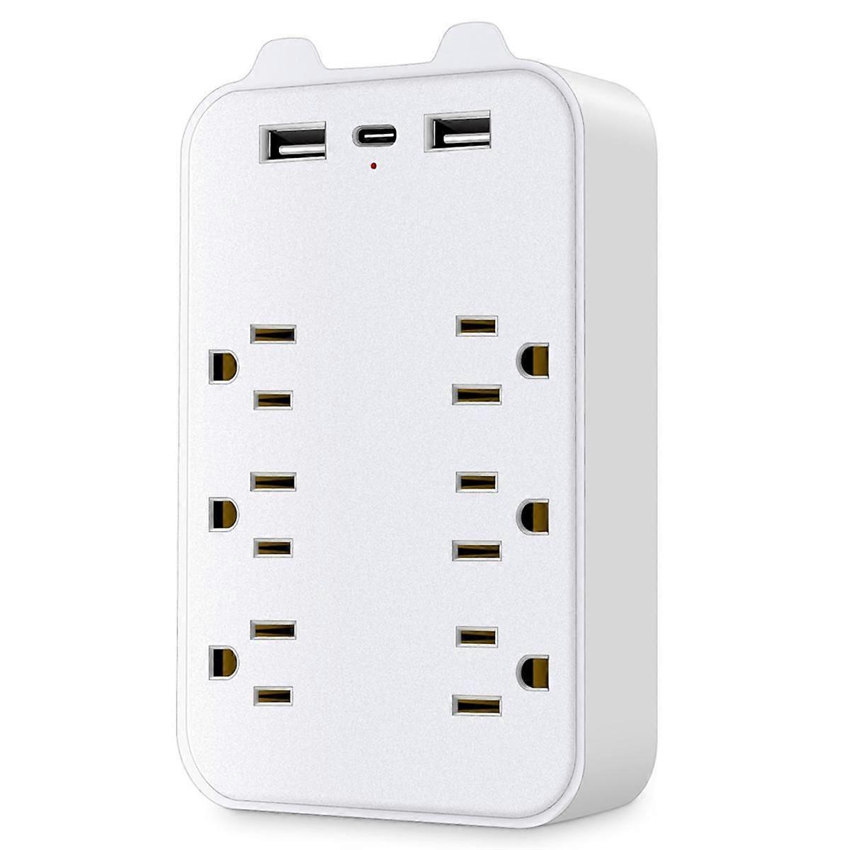 9-In-1 Surge Protector 6-Outlet Extender with 3 USB Ports Power Strip Plug Outlets Wall Adapter Spa