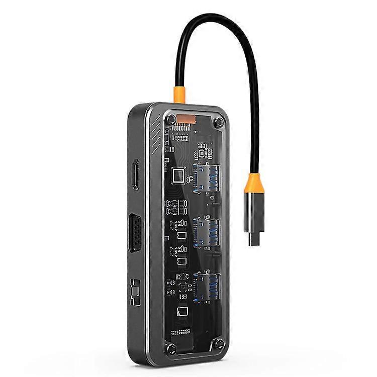 SW6H 10-in-1 Docking Station Dongle Type-C to PD+HD+USB3.0x3+SD+TFRJ45+VGA+3.5mm Audio Hub