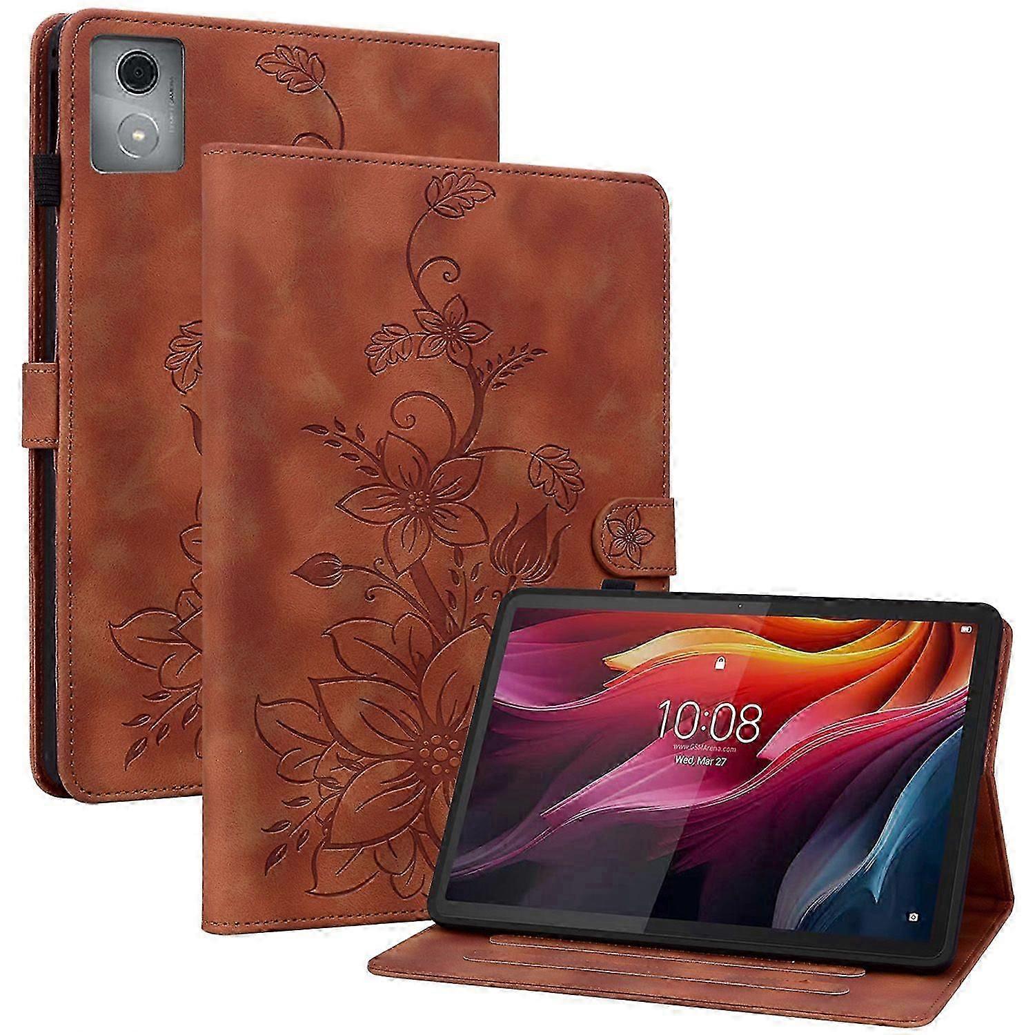 For Lenovo Tab K11 Plus Case Lily Flower Imprint Card Slots Leather Tablet Cover