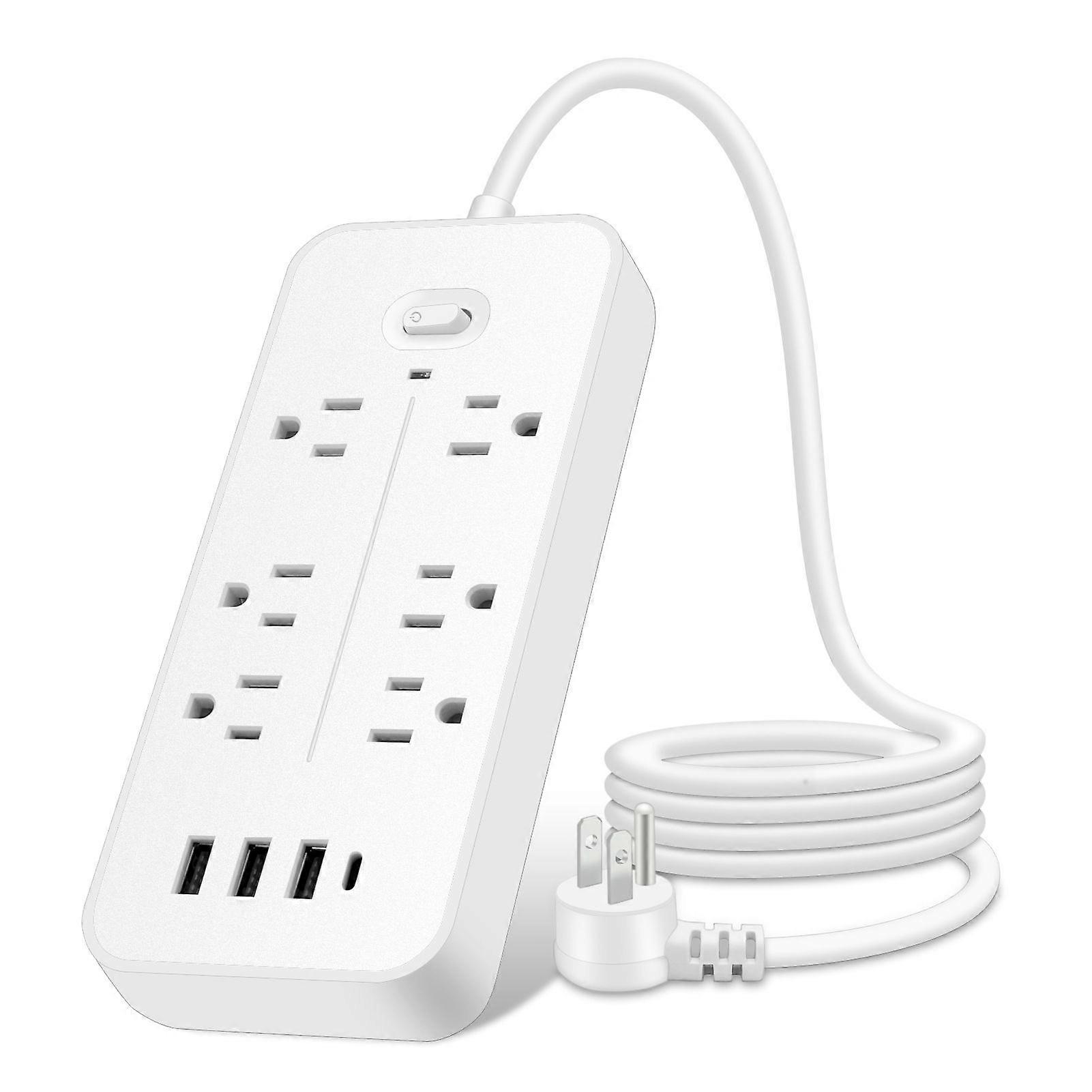 10-in-1 Surge Protector Power Strip with USB Ports 3.9 ft Cord Multifunctional Lightning Protection Automatic Shutoff Powerstrip with 6 AC Outlets 2 U
