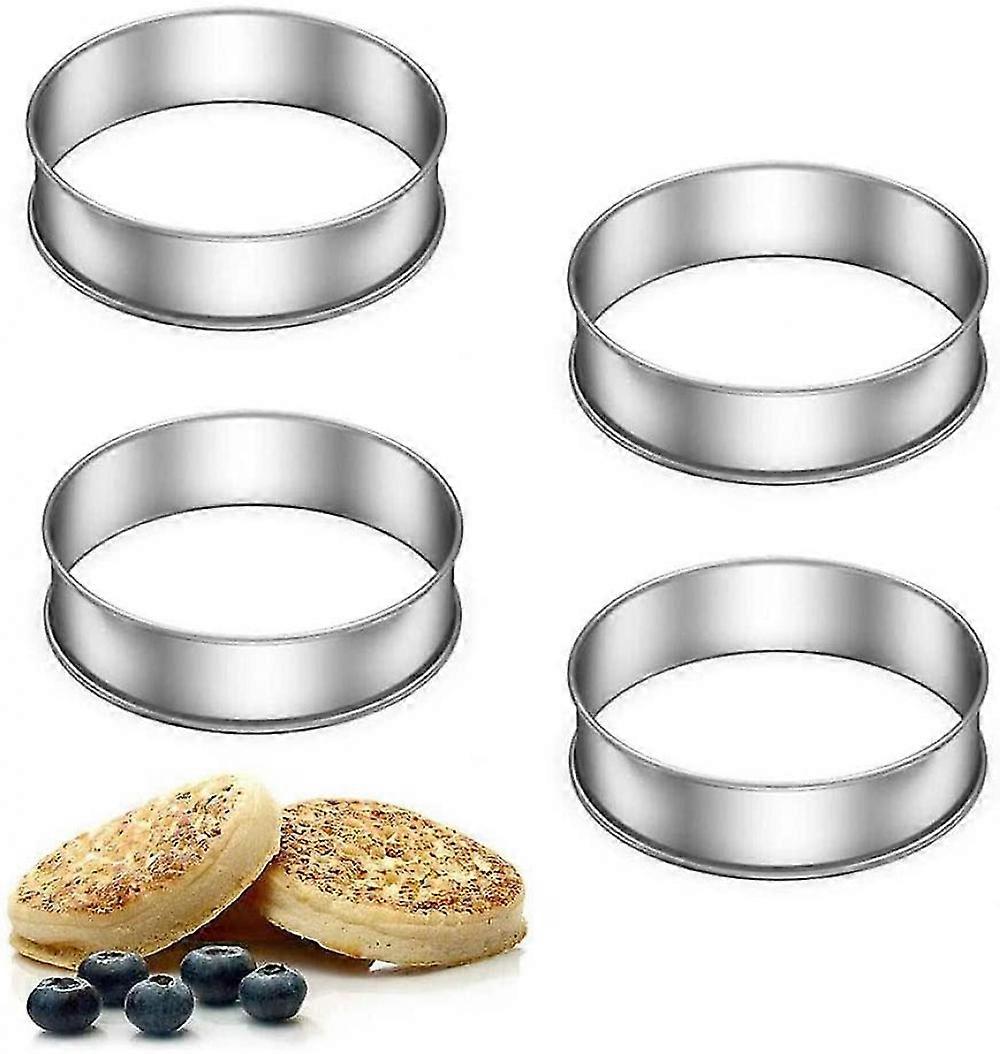 4pcs Cake Ring Crumpets, Cake Ring Baking Rings Stainless Steel Silver