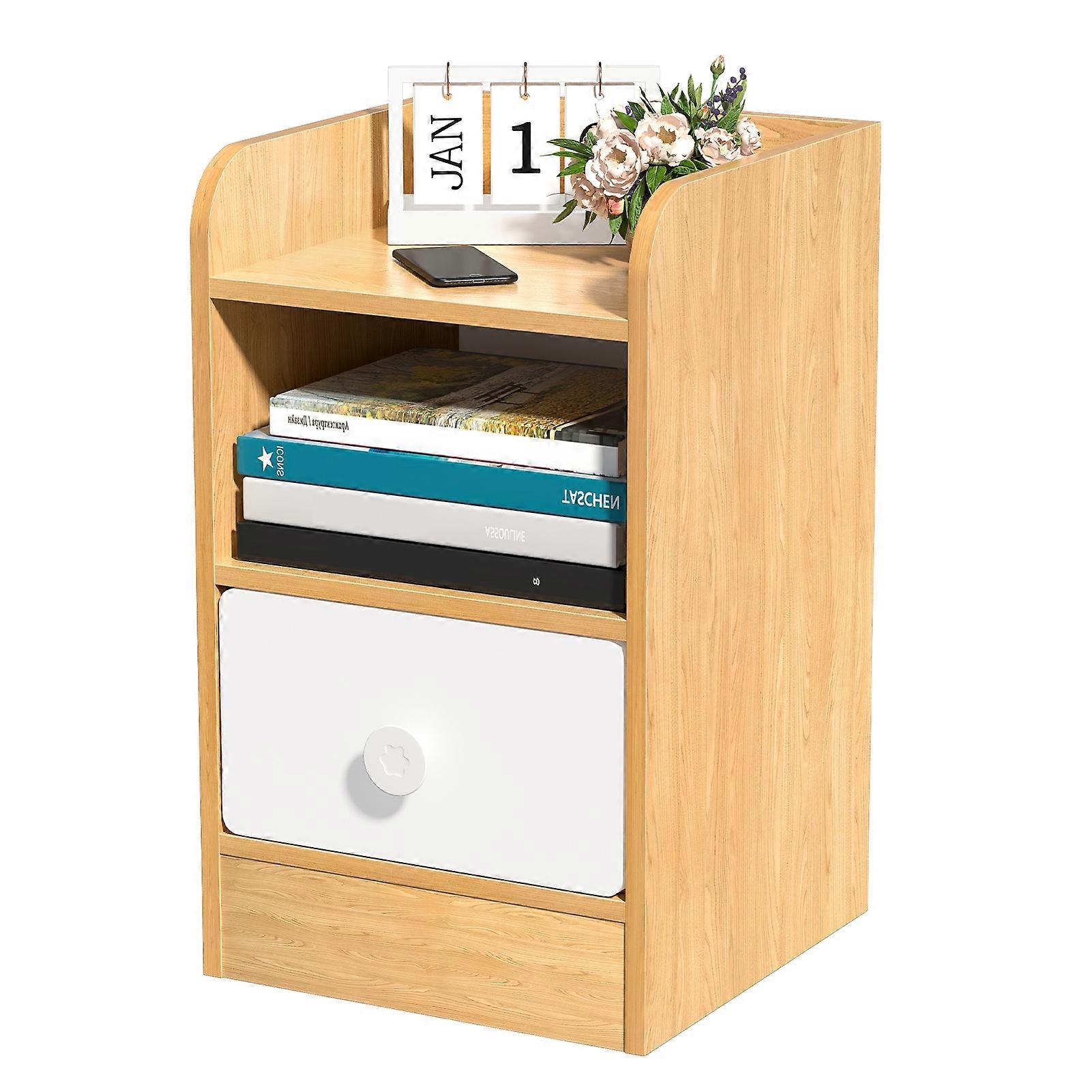 Bedside Table, Bedroom Nightstand, End Table with Drawer and Storage Shelf